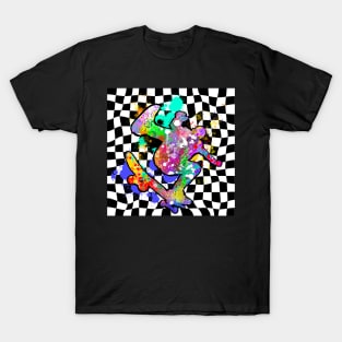 Skateboarder on Checkered Background T-Shirt